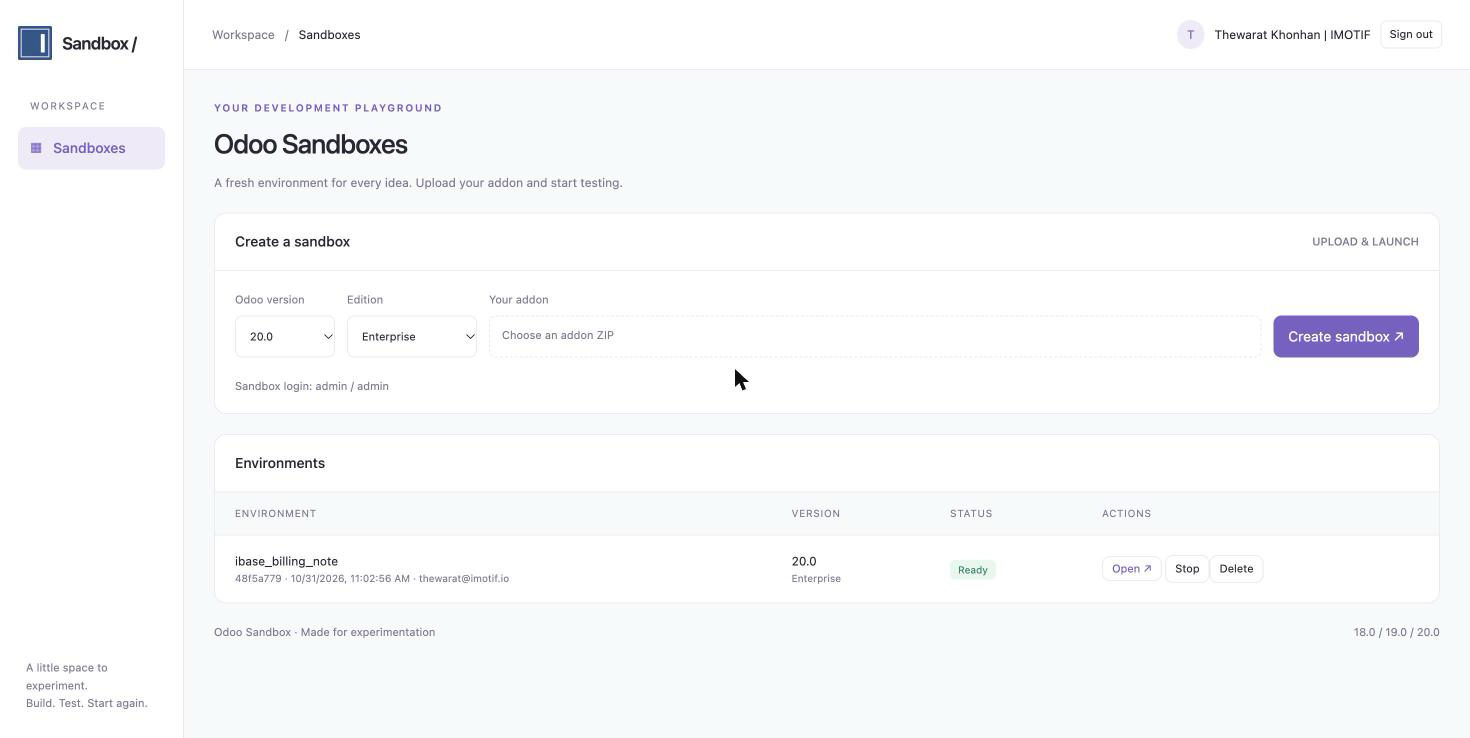 Odoo Sandbox workspace